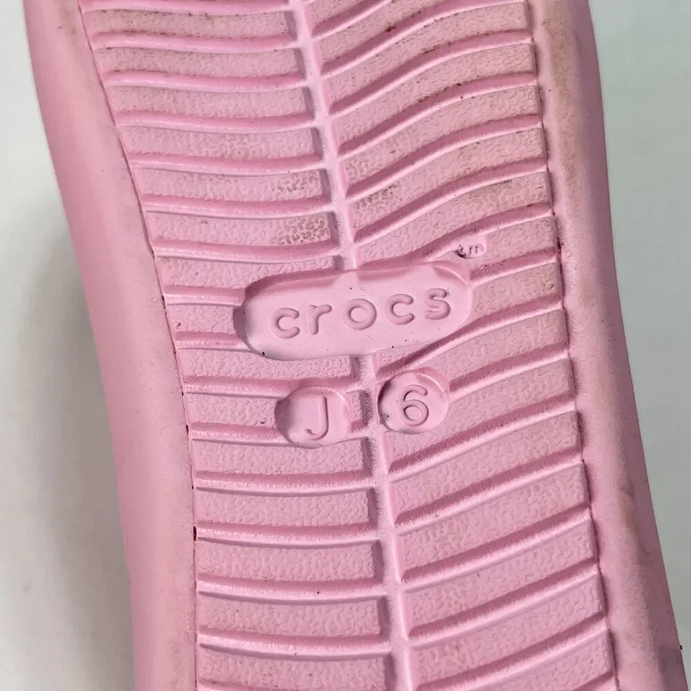 Crocs Pink Bow Flat Mary Jane Shoes Flats Slip On Youth Size 6 Women’s 8